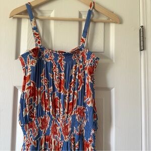 Jessica Simpson blue orange Cream Floral Smocked Jumpsuit boho wide leg